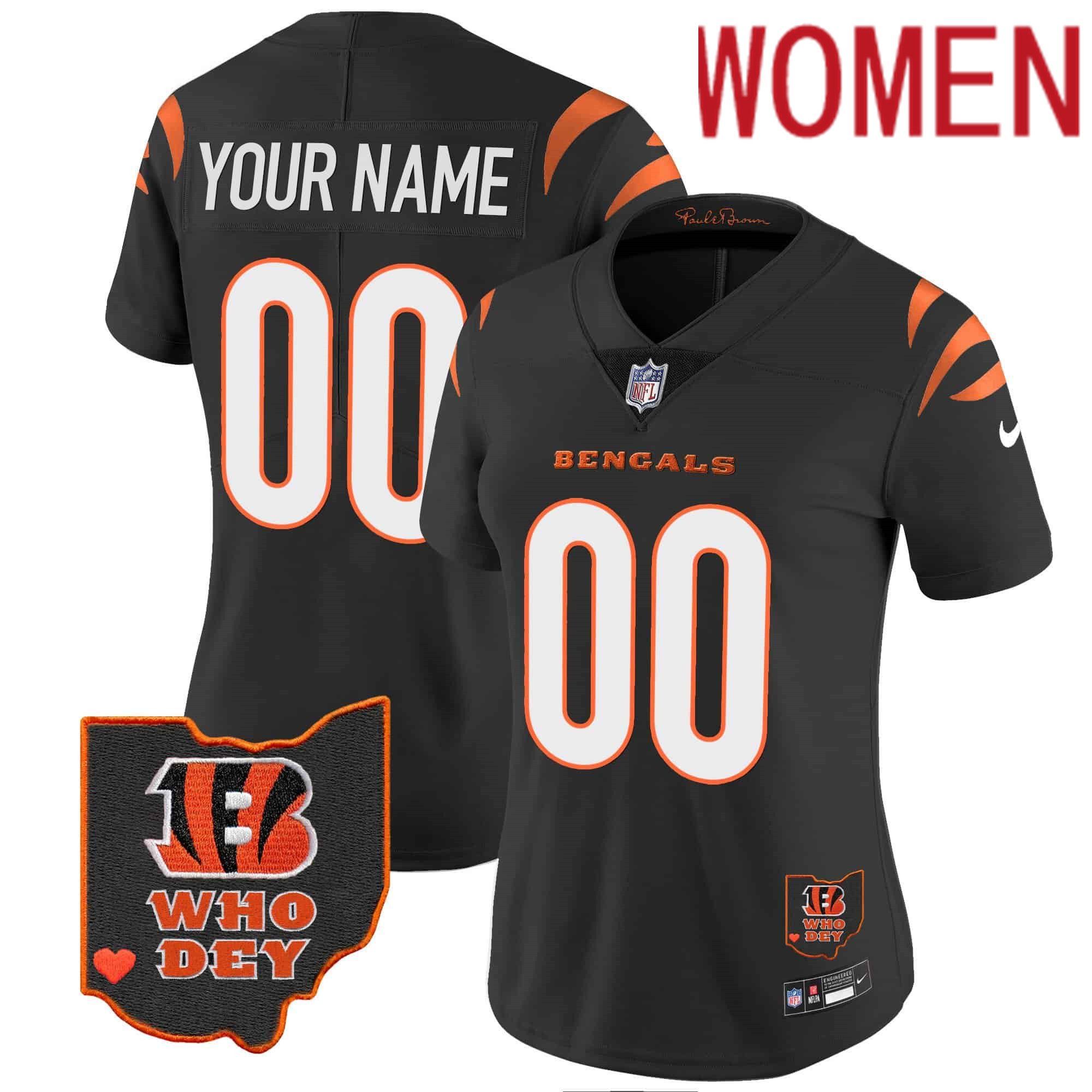 Women Cincinnati Bengals Black 2024 Nike Patch Vapor Limited Custom NFL Jersey style 1->customized nfl jersey->Custom Jersey
